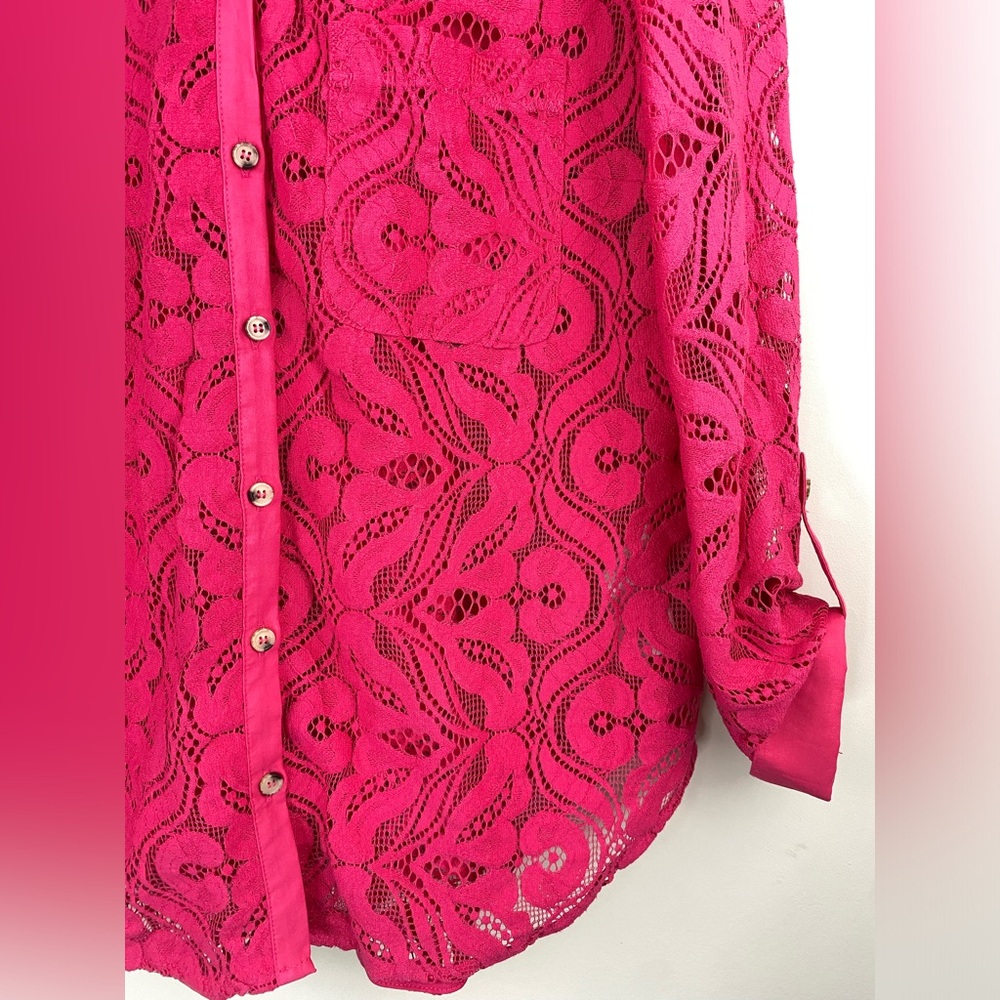 MAEVE by ANTHROPOLOGIE  Lace Boho Slim Buttondown Shirt in Pink Size 12 - Picture 7 of 14